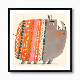 Rhinoceros With Cosy Sweater Square Art Print