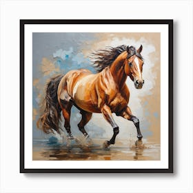 Horse Running In Water 2 Art Print