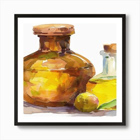 Olive Oil Bottle And Olives Art Print