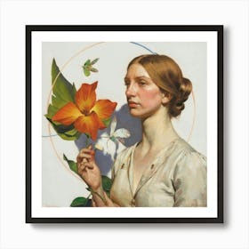 Woman Holding A Flower Art Print