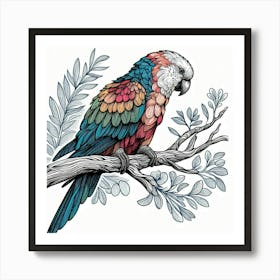 Line Art parrot 2 Art Print