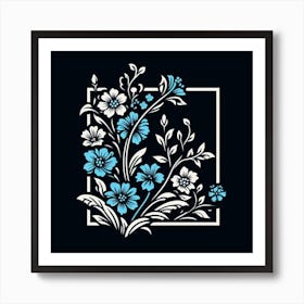 Blue Flowers In A Square Frame Art Print