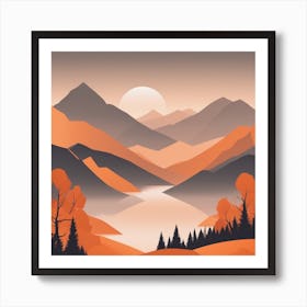 Misty mountains background in orange tone 93 Affiche