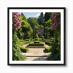 formal garden with some tree blossom Art Print