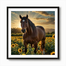 Horse In Sunflower Field 22 Art Print