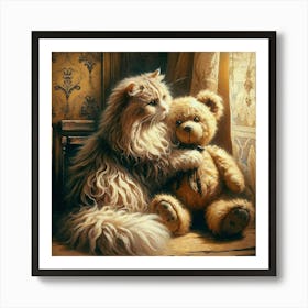 Cat And Teddy Bear 1 Art Print