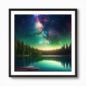 Starry Sky Over Lake 9 Art Print