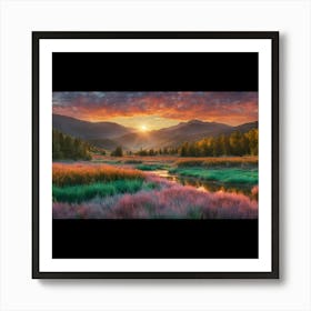 Ethereal Sunset Over Emerald Valley Art Print