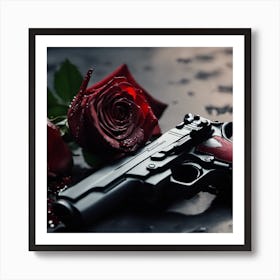 Roses And Gun Art Print