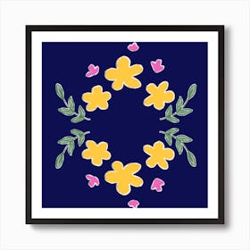 Flowers On A Blue Background 1 Art Print