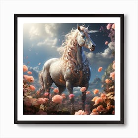 Unicorn In A Field Of Flowers Art Print