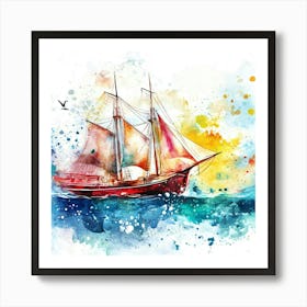 Sailing Ship Watercolor Painting Art Print