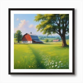 Red Barn In A Field 1 Art Print