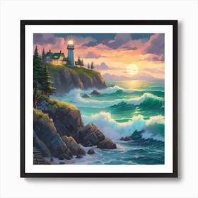 Lighthouse At Sunset Landscape 5 Art Print
