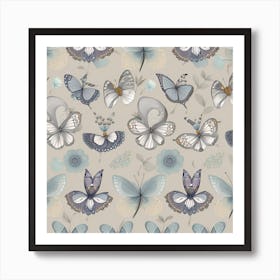 Butterflies On A Beige Background Art Print