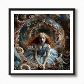 Vortex of Dreams: The Spiraling Descent into Wonderland's Heart Art Print