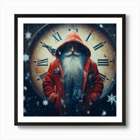 Santa Claus With Clock Art Print