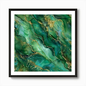 Abstract Emerald Green And Gold Marble Art Print