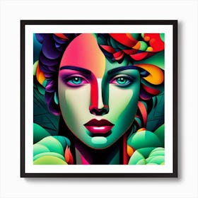 Cubism Picasso style portrait of a young woman 02 Art Print
