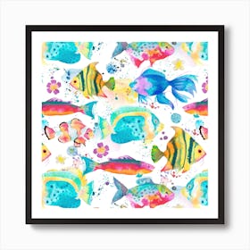 Marine Fishes Watercolour Square Art Print