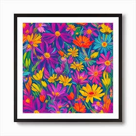 Colorful Flowers Seamless Pattern Art Print