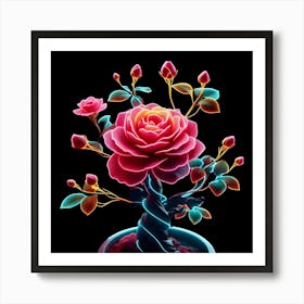 Pink Rose In A Pot Art Print