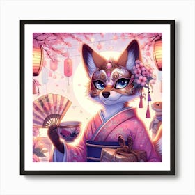 Fox In Kimono 3 Art Print