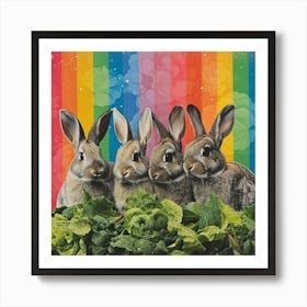 Rainbow Rabbits With Greens 2 Art Print