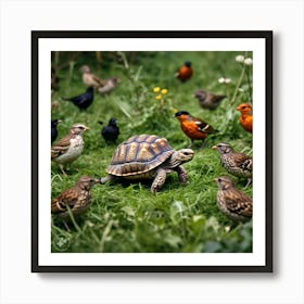 The Birds Gathered At Tortoise As He Lands Art Print