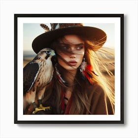 Portrait Of A Woman With A Falcon Art Print