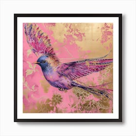 'Flying Pink Bird Floral Art Print