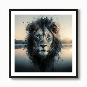 Lion Head Double Exposure Art Print