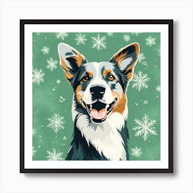 Australian Shepherd, colorful dog illustration, dog portrait, animal illustration, digital art, pet art, dog artwork, dog drawing, dog painting, dog wallpaper, dog background, dog lover gift, dog décor, dog poster, dog print, pet, dog, vector art, dog art, dog in snow, dog in Christmas time Art Print