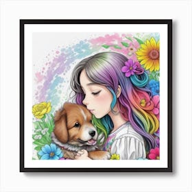 Girl and dog luckycharm 2 Art Print