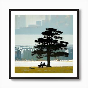 Couple Sitting Under A Tree Art Print