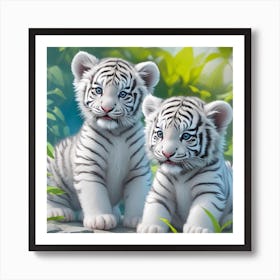 White Tiger Cubs 1 Art Print