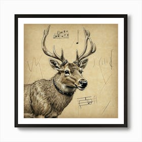 Deer With Music Notes Art Print