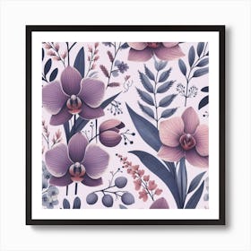 Scandinavian style,Pattern with lilac Orchid flowers 1 Art Print