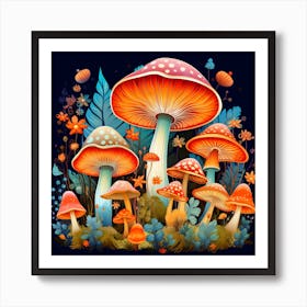 Mushrooms And Flowers 12 Art Print