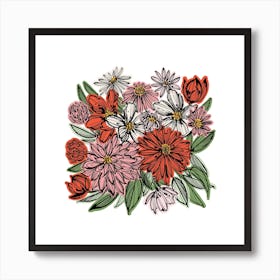 Vibrant Dahlia Flower Square Art Print