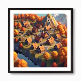 Low Poly Village 1 Art Print