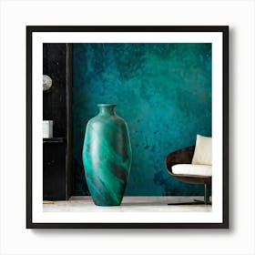 An Old Antique Vase Crafted From Green Marble Standing Majestically Against A Cool Backdrop Showc (5) Art Print