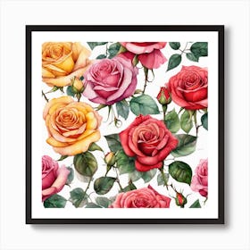 Watercolor Roses Seamless Pattern 2 Art Print