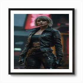 Woman In A Leather Jacket Art Print