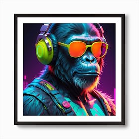 Gorilla With Headphones 1 Art Print