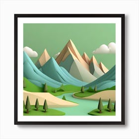 Firefly An Illustration Of A Beautiful Majestic Cinematic Tranquil Mountain Landscape In Neutral Col (20) Art Print