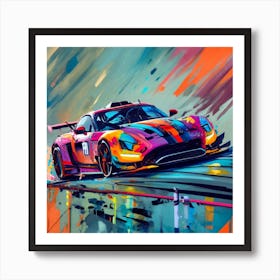 Racetrack Sports Car Cars Racing On Racetrack Art Print