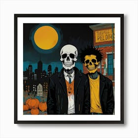 Urban Haunt Halloween Skulls In Basquiat's Embrace Art 1 Art Print