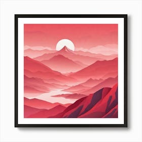 Misty mountains background in red tone 49 Art Print