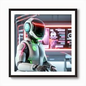 The Image Depicts A Alpha Male In A Stronger Futuristic Suit With A Digital Music Streaming Display 5 Art Print